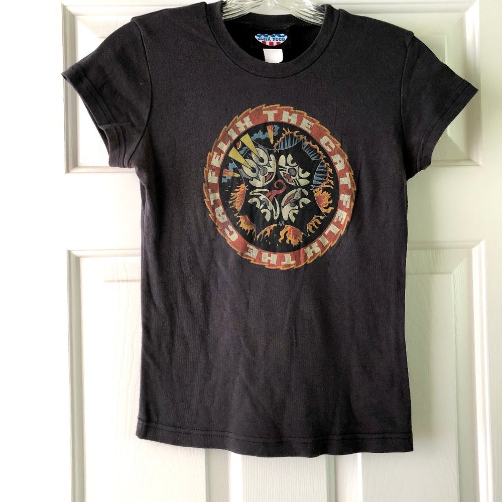 KISS Junk Food Cat Tee Blk Sz Jr's L / Adult S
